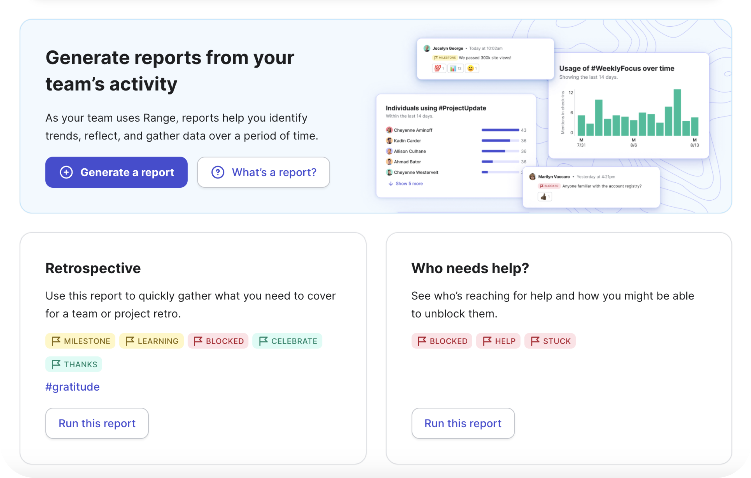 Screenshot of Reports page in Range