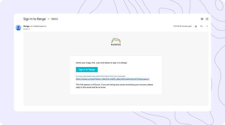 Range email notification with magic signup link