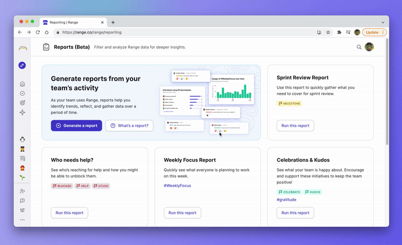 GIF of report creation in Range