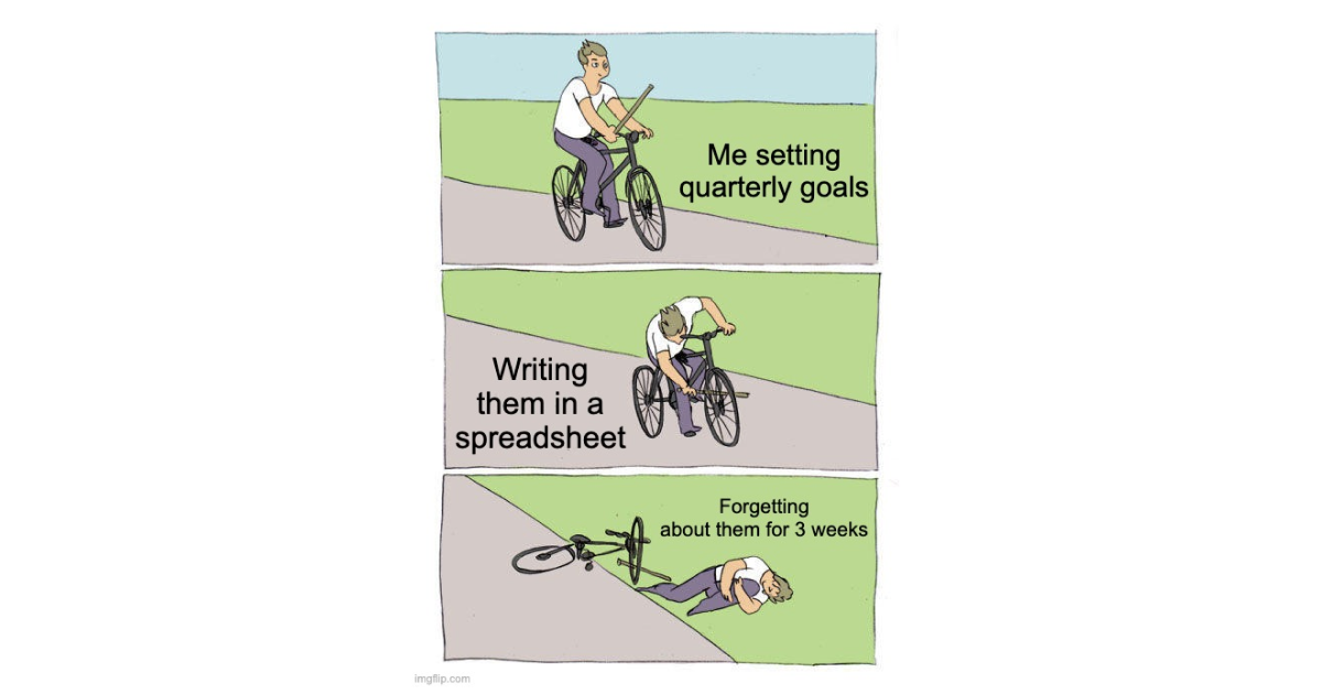 When you write quarterly goals in a spreadsheet and forget they exist