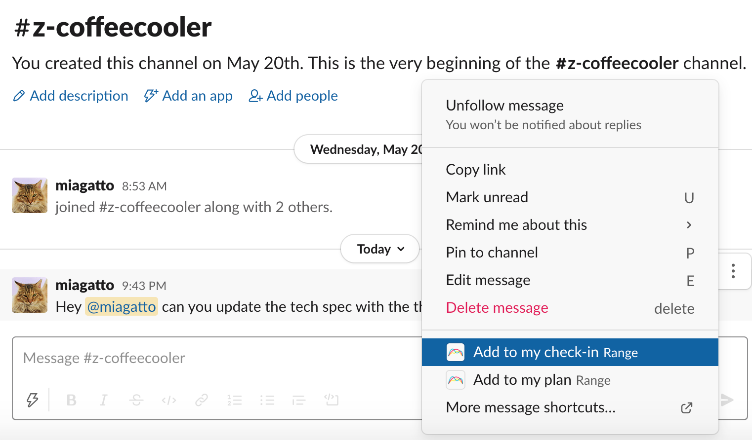 Adding a Slack message to your Check-in