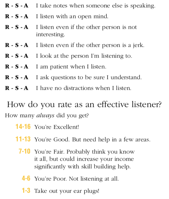 Jeffrey Gitomer, Listening survey