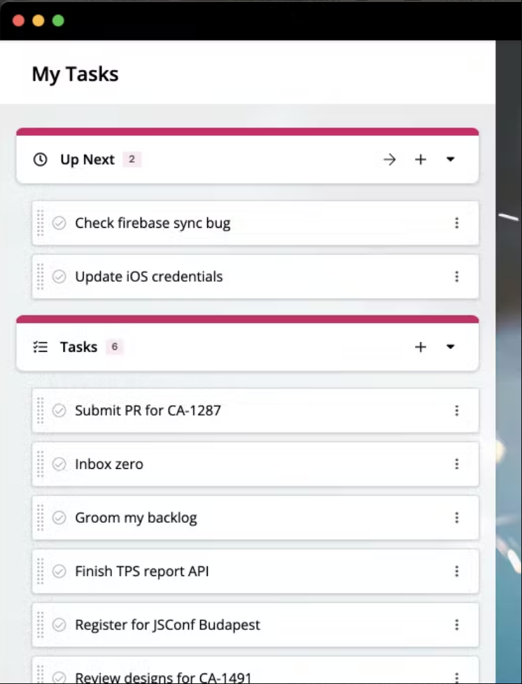 Centered to-do list Range