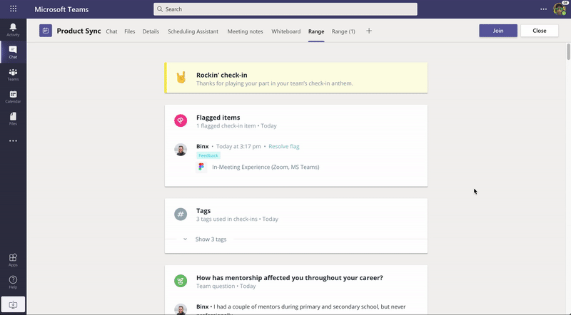 Scrolling through Range tab in Microsoft Teams