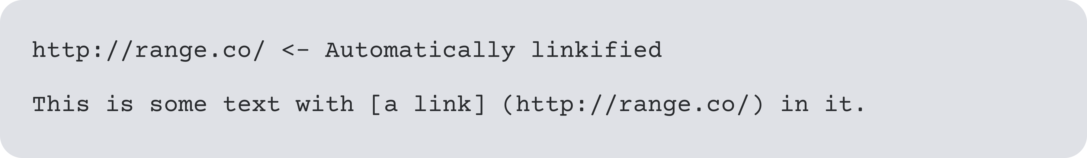 Screenshot of markdown formatting for the link http://range.co/