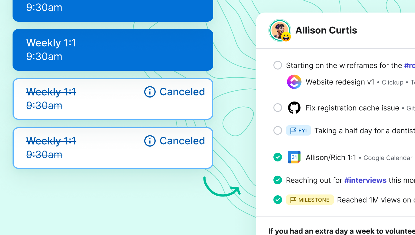 canceled calendar events with a screenshot of a Range Check-in
