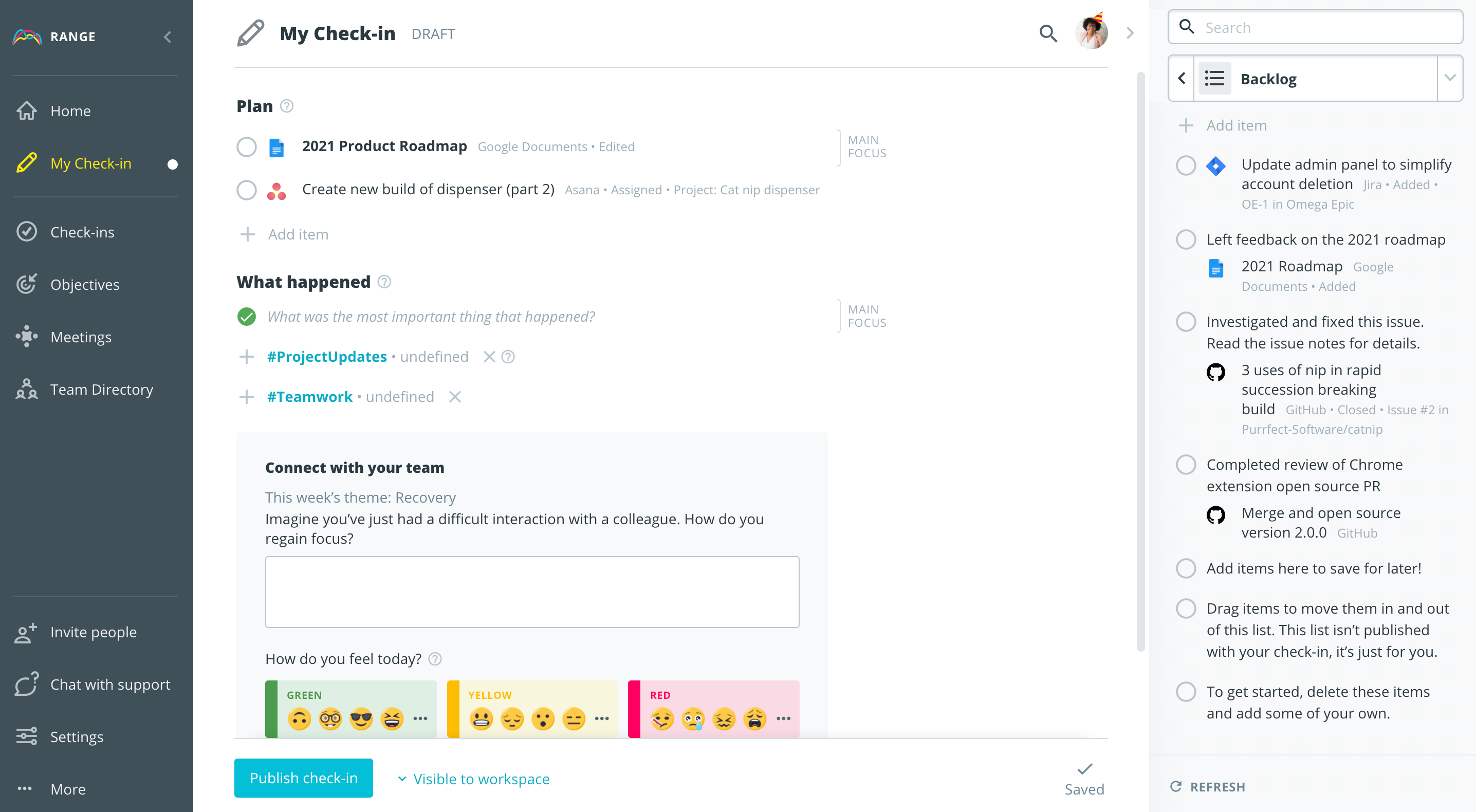 Using the Range Backlog for Check-ins