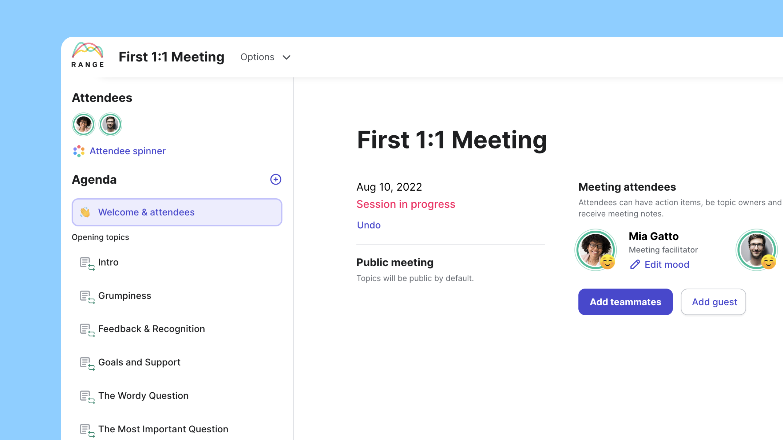 Screenshot of agenda