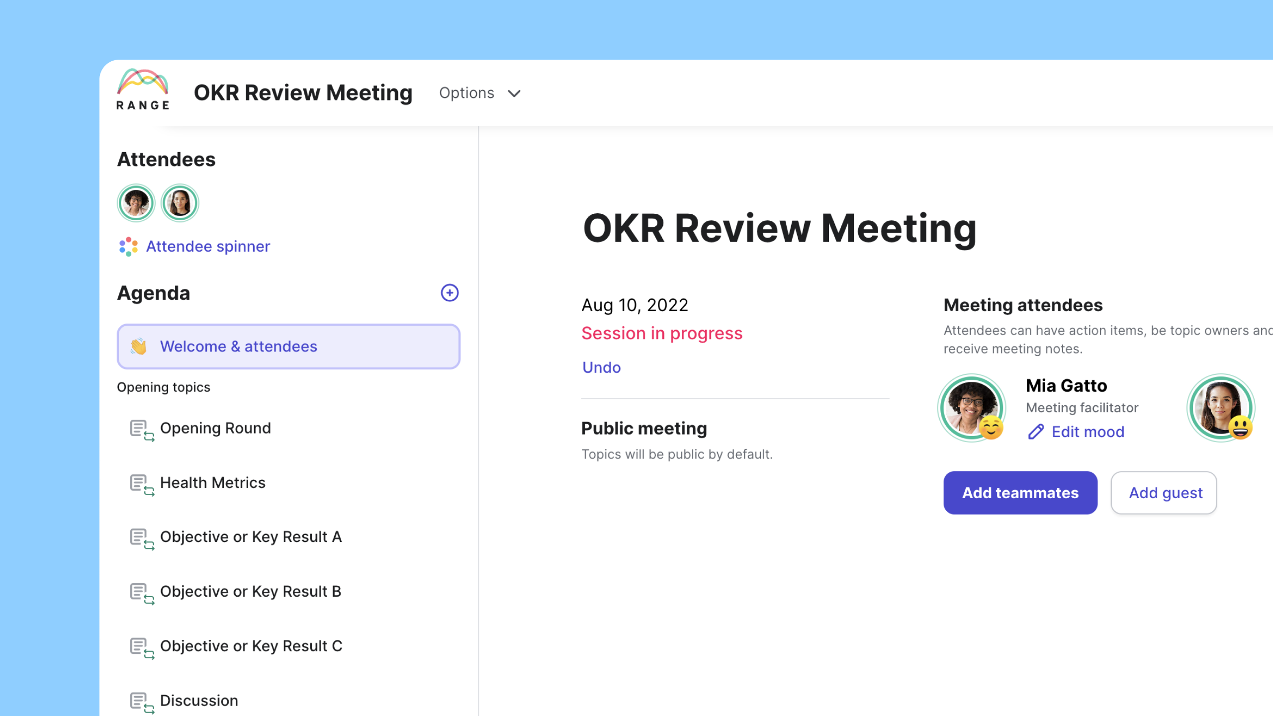 Screenshot of agenda