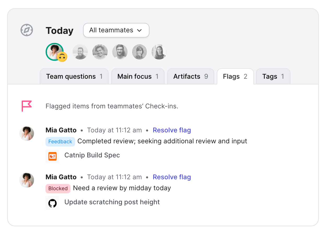 Flagged items on home screen in Range