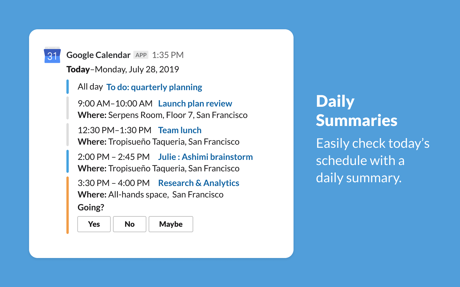 Collaboration tools for Slack – Google Calendar