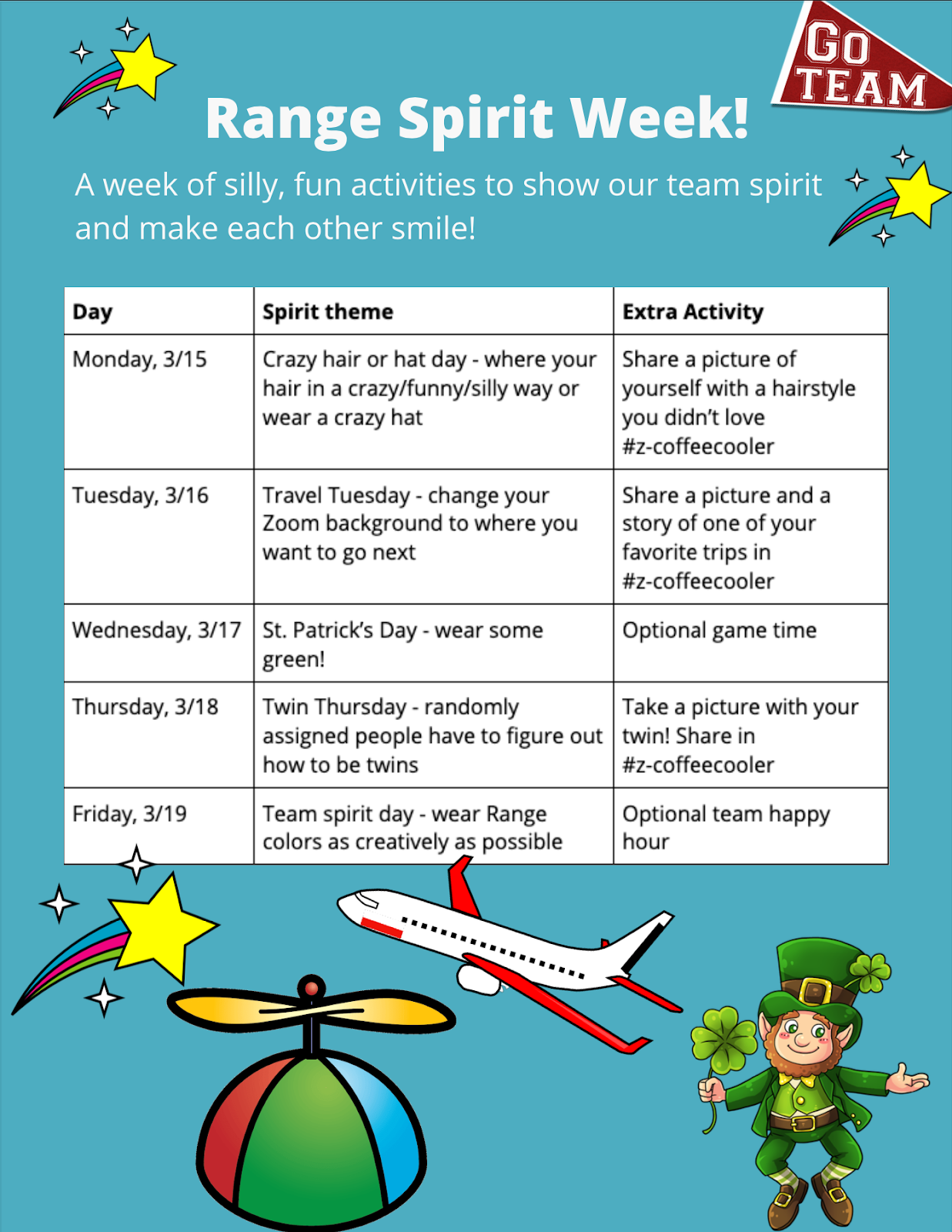 Spirit Week flier with schedule of events