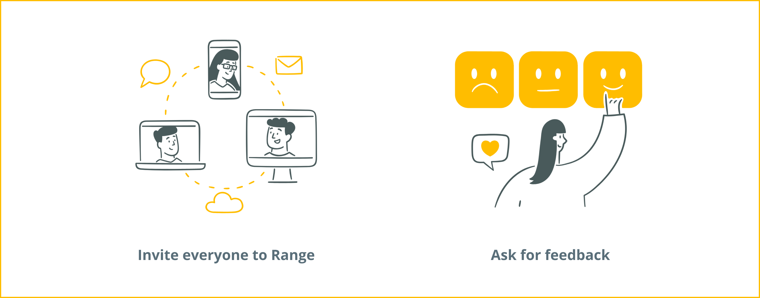 Illustration of inviting everyone to Range and asking for feedback