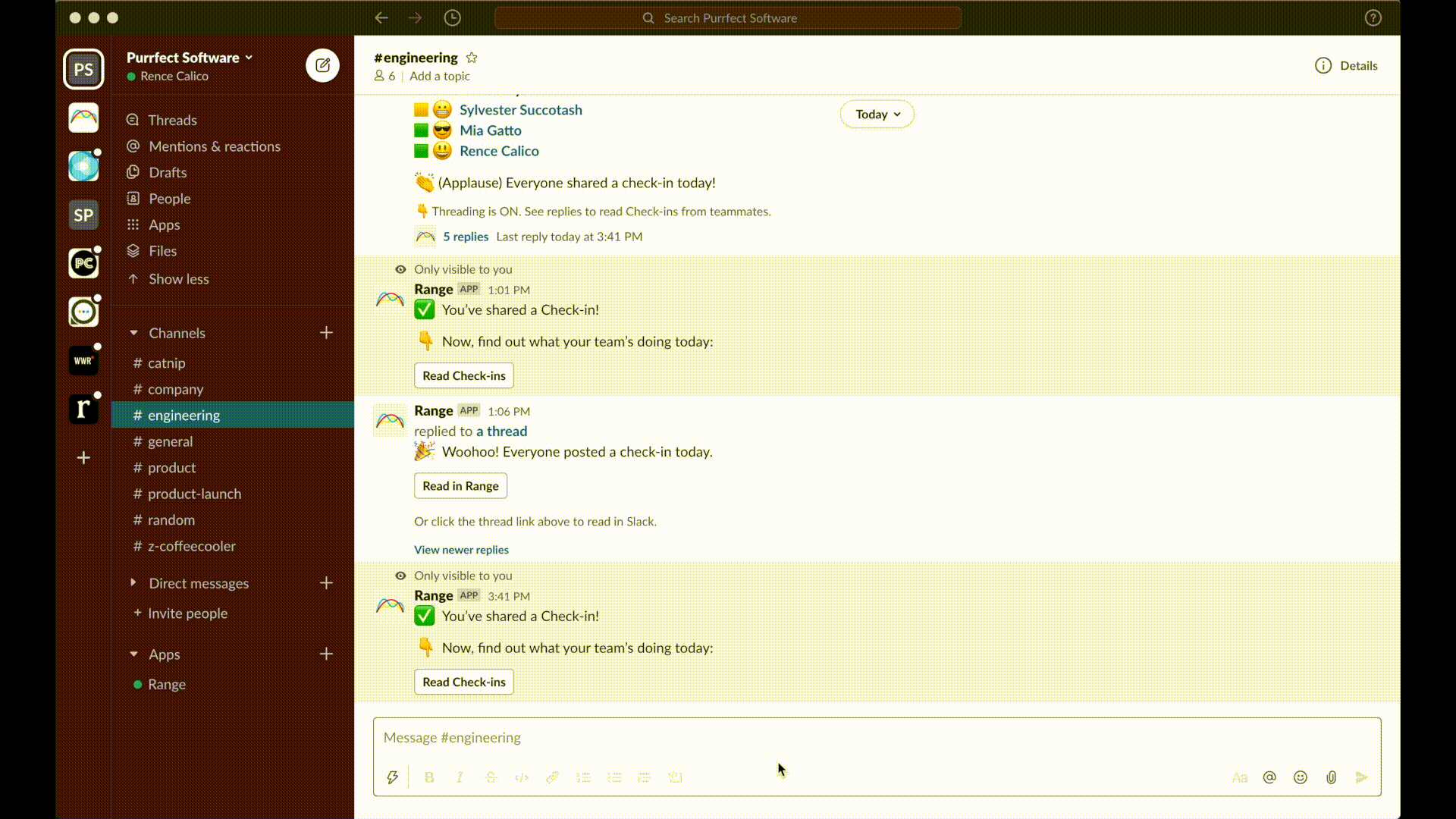 Subscribing the Range bot to your team Slack channel