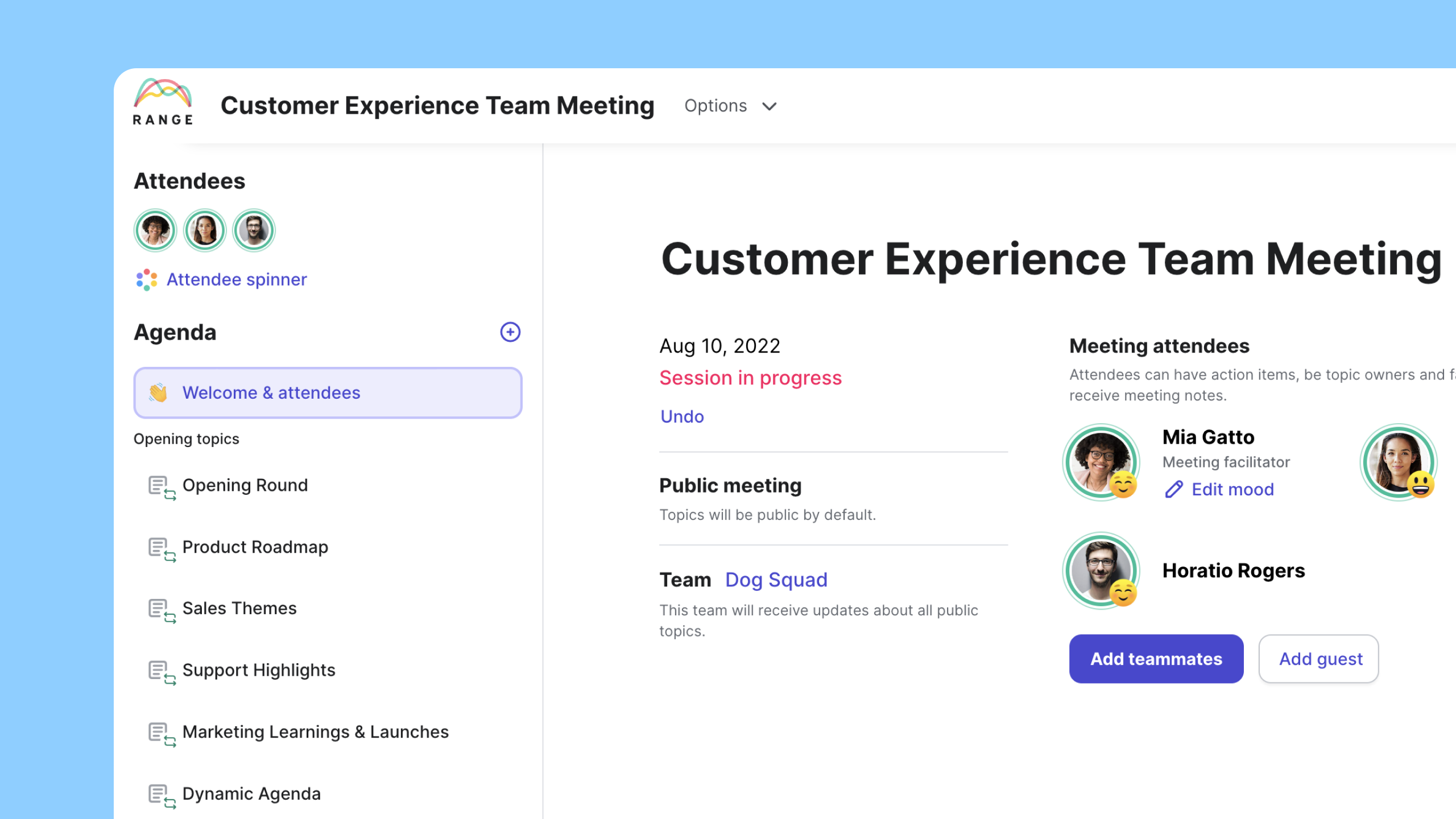 Screenshot of agenda