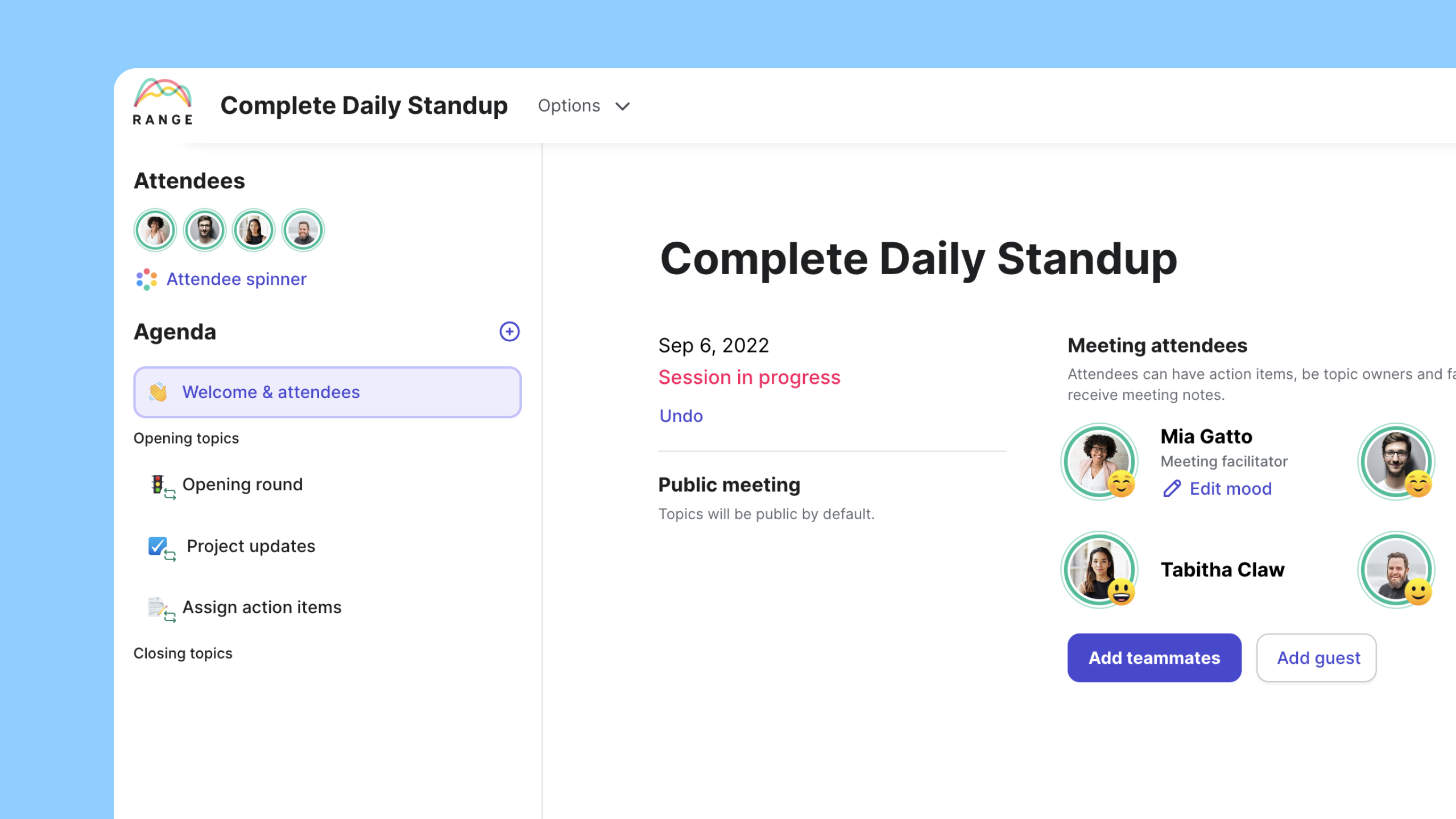 Screenshot of agenda