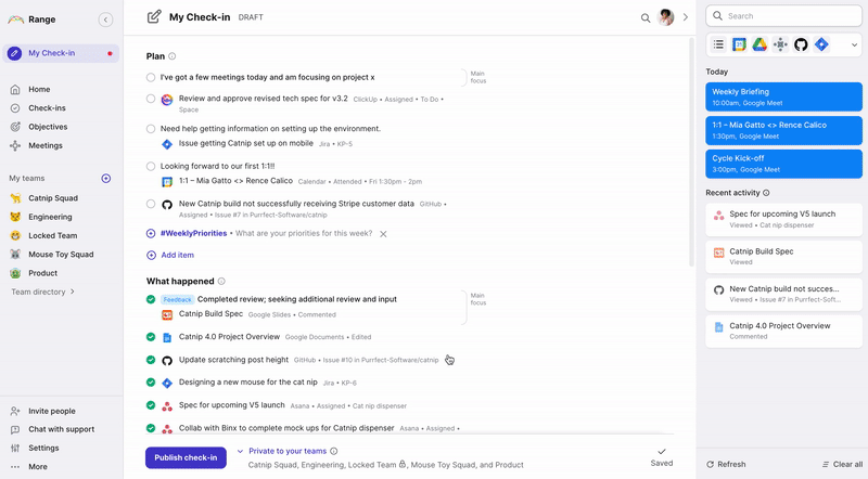 GIF of Team Overview to customized Check-ins