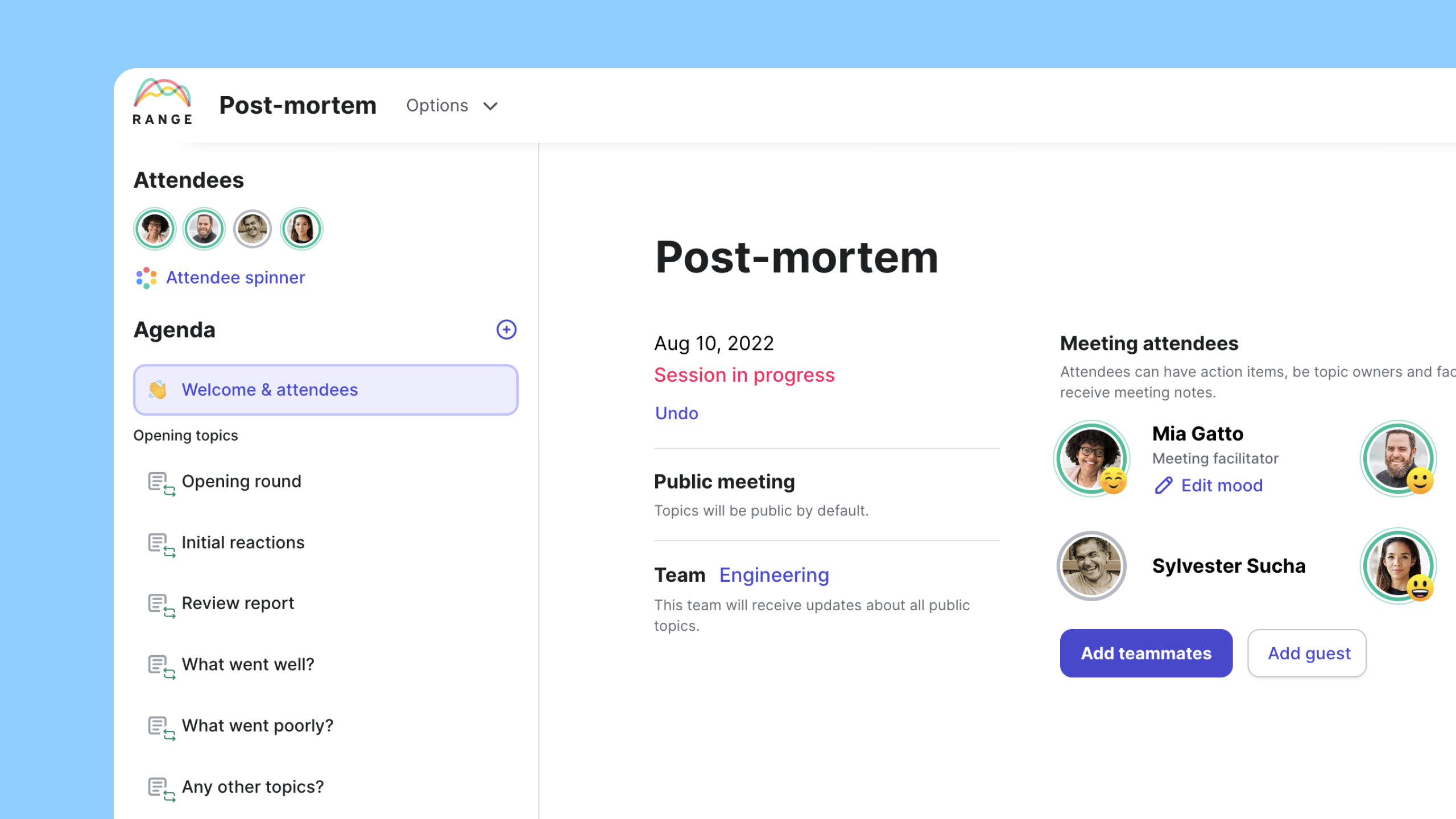 Post-mortem meeting agenda example Range