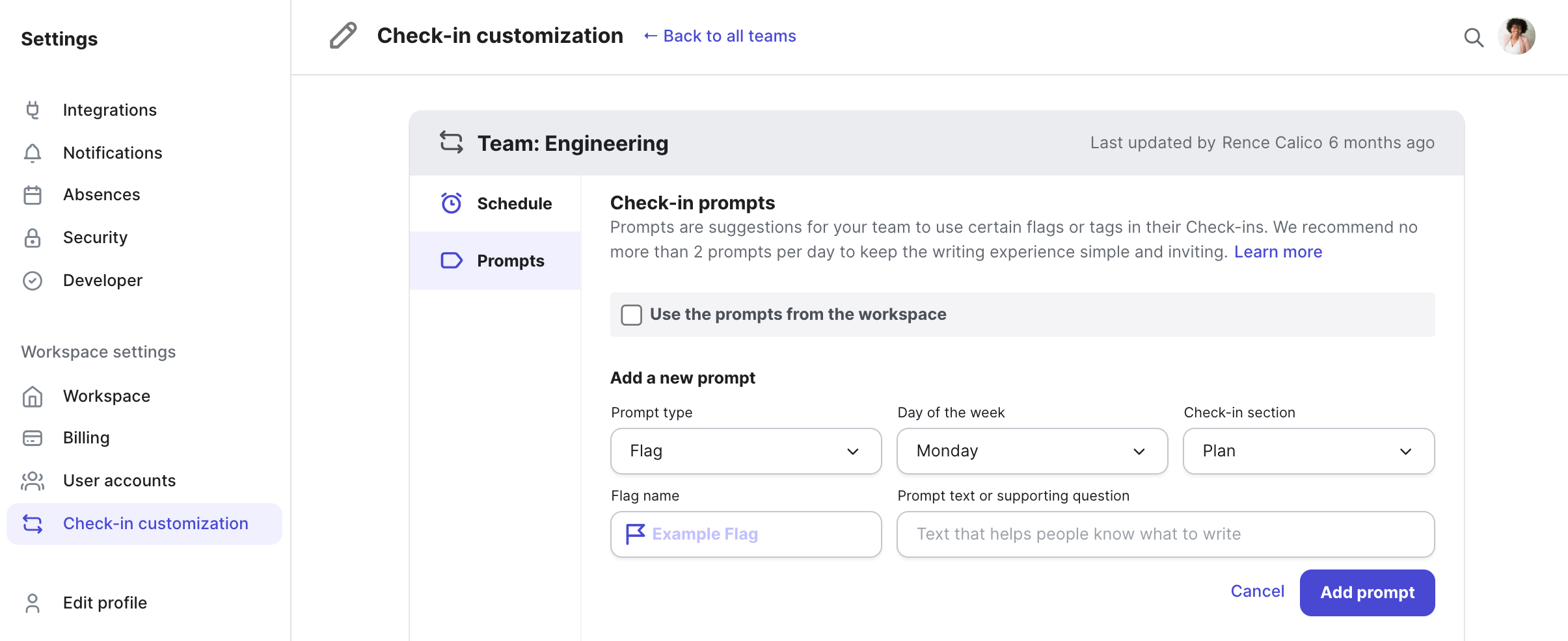 Setting up a custom Check-in Prompt in Range
