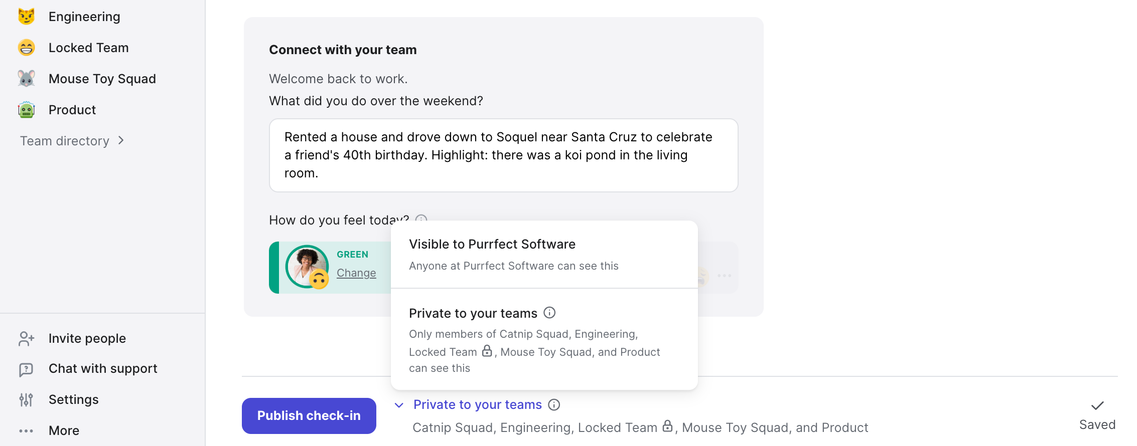 Making a Check-in private