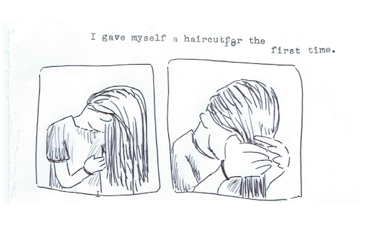 Hand drawn picture of someone giving themselves a haircut