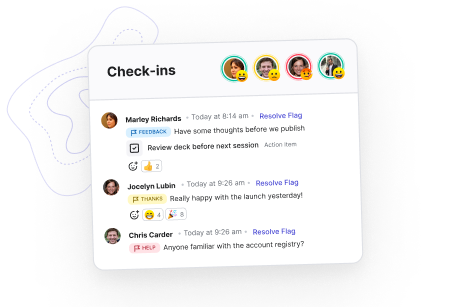 Screenshot of teammates reacting to Check-ins