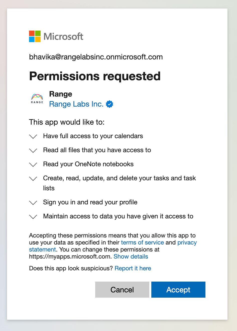 Permissions requested