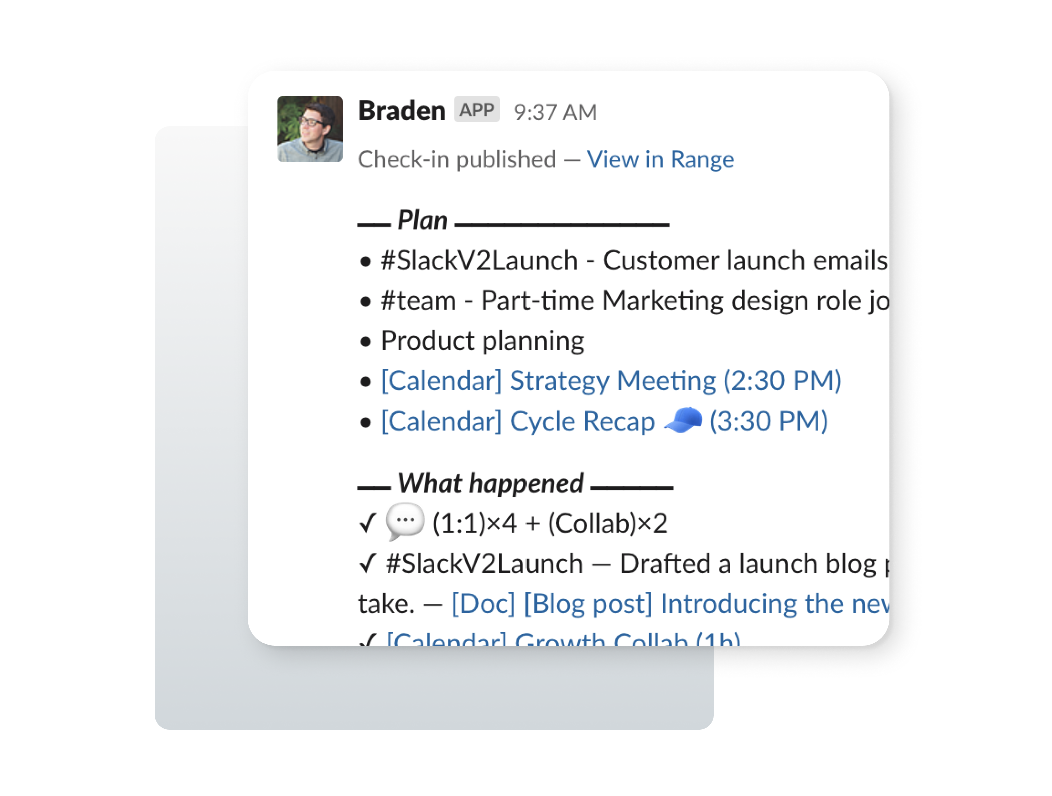 Message formatting in a Slack UI design showing headlines