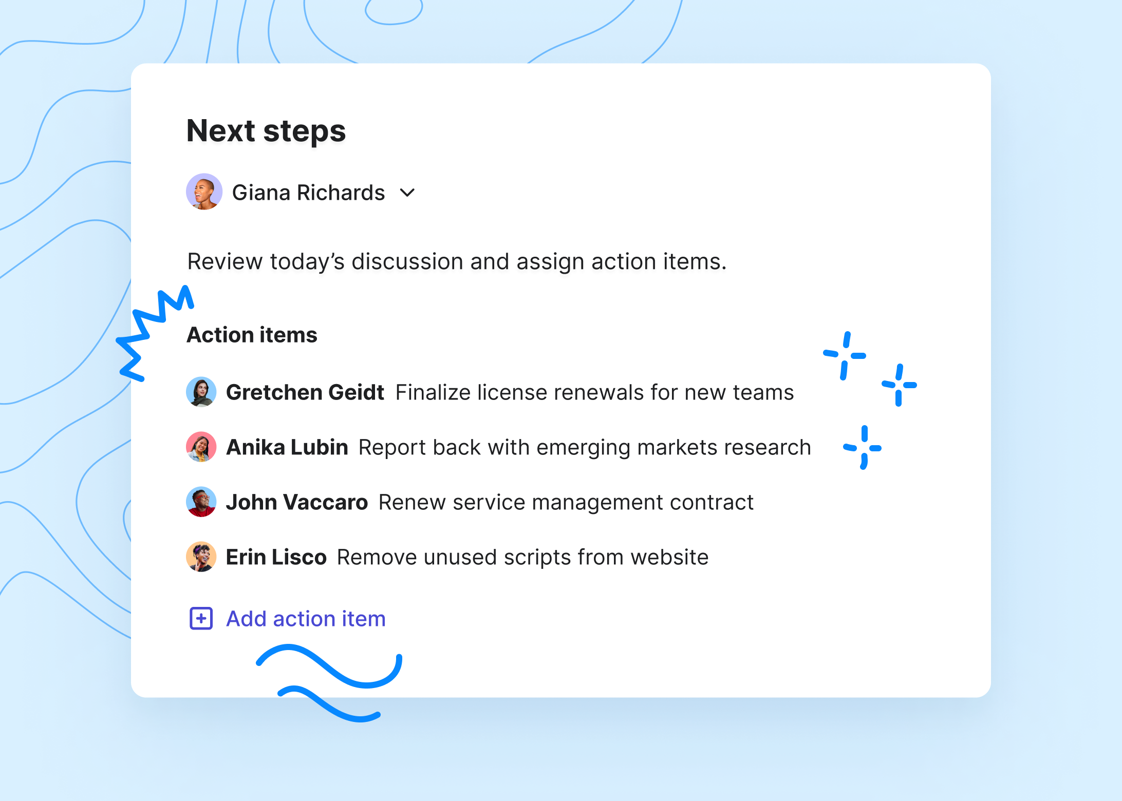 meeting action items Range
