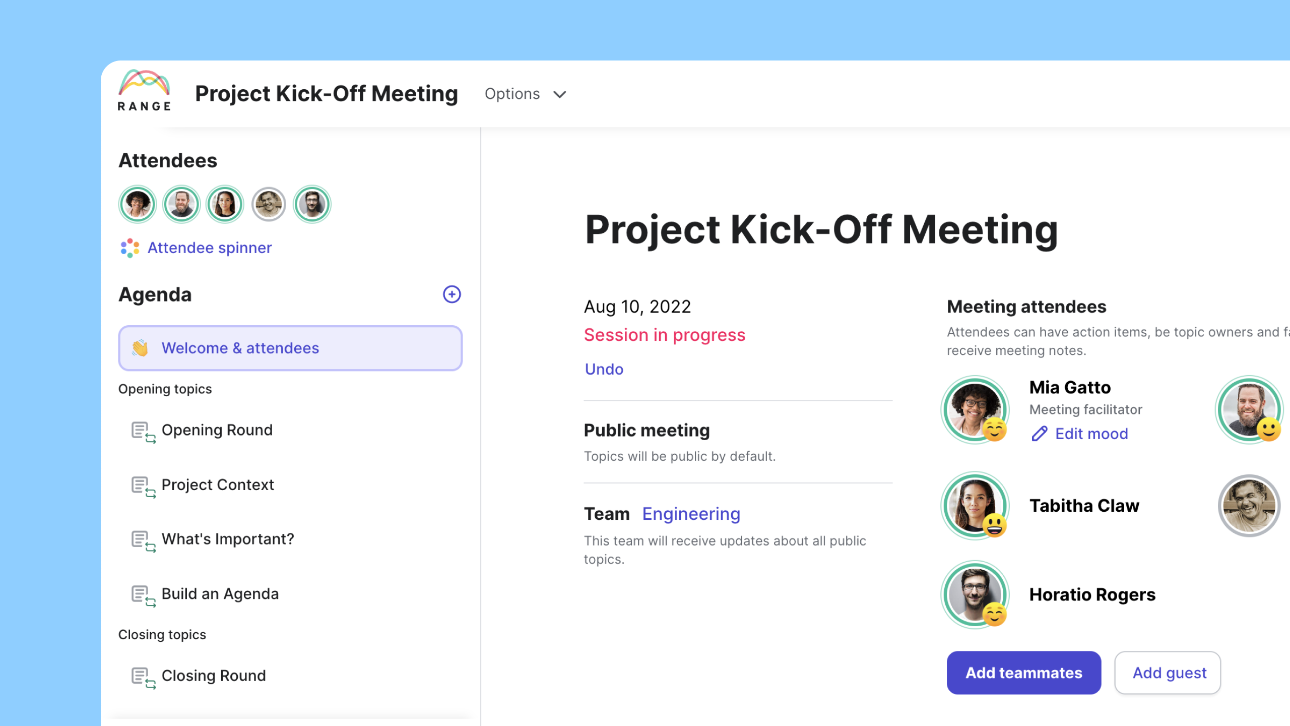 project kick-off meeting template Range