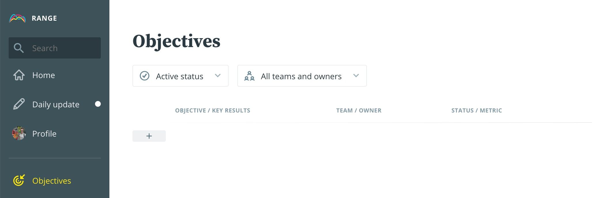 Screenshot of Objectives page in Range