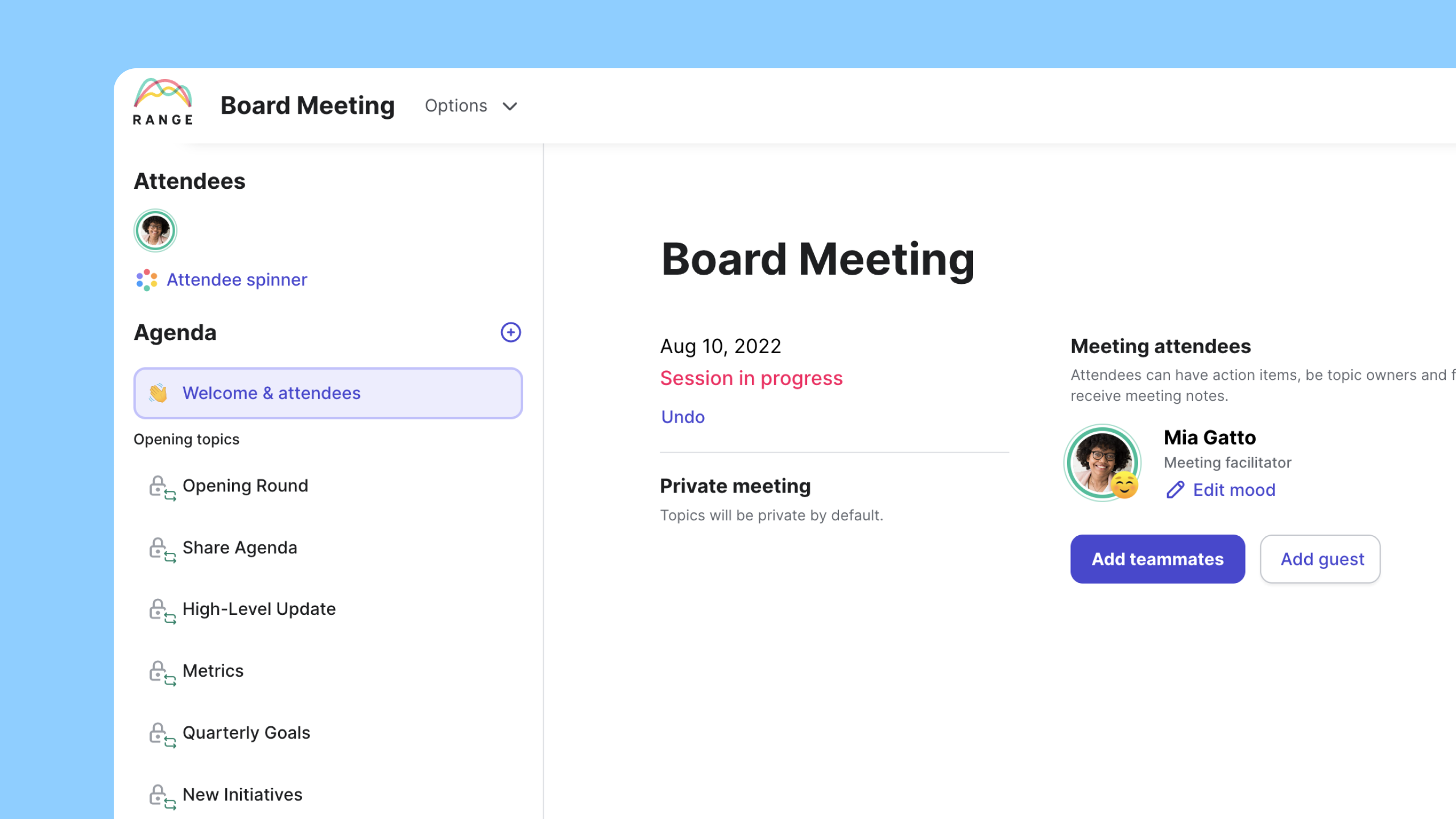 board meeting agenda Range