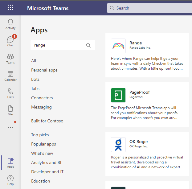 Search for Range in the Teams Apps store