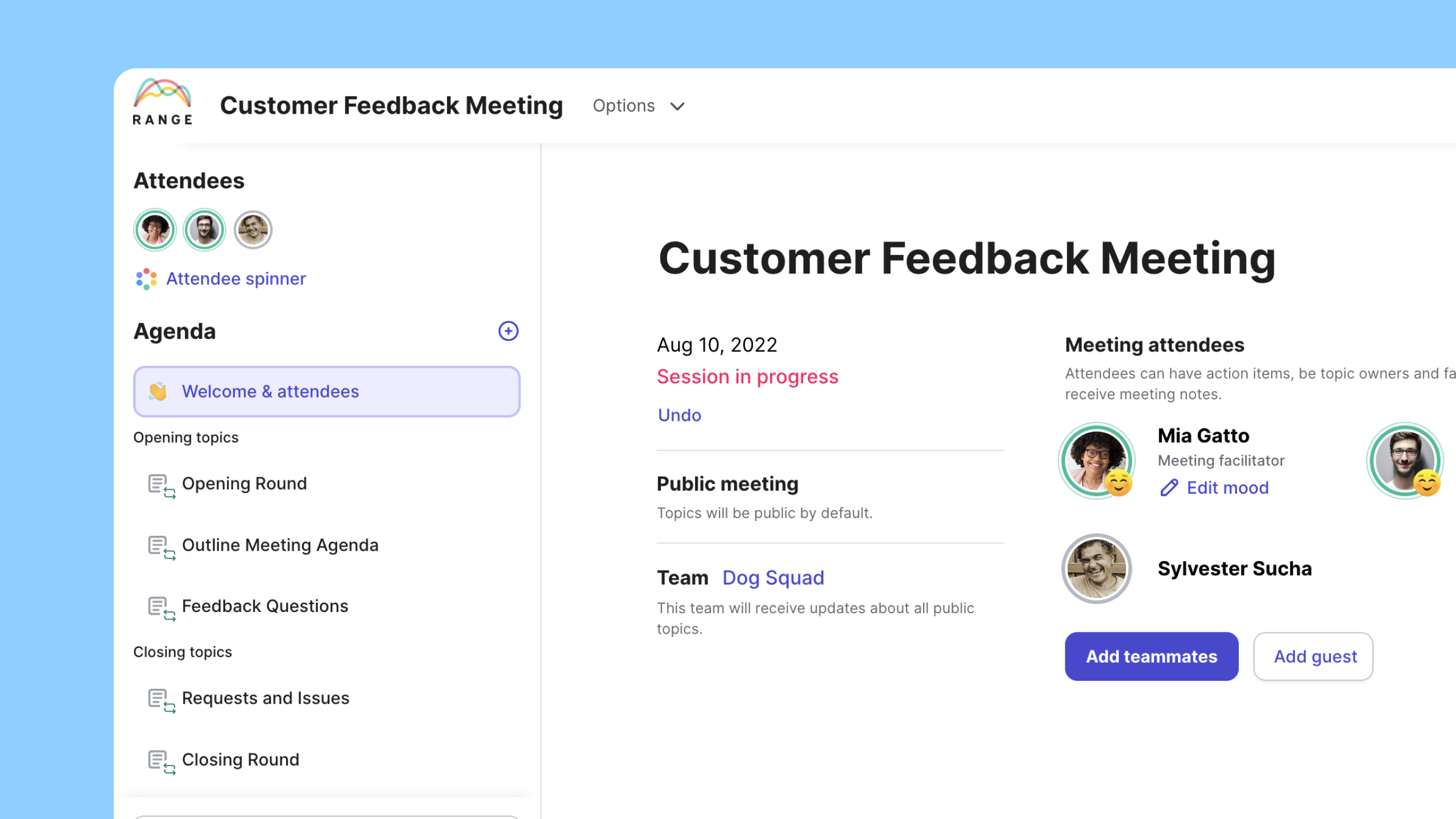 customer feedback meeting template Range