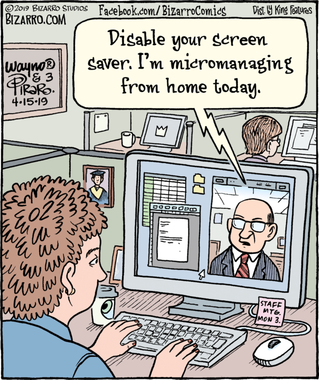 From Bizzaro.com - cartoon featuring a micromanaging boss