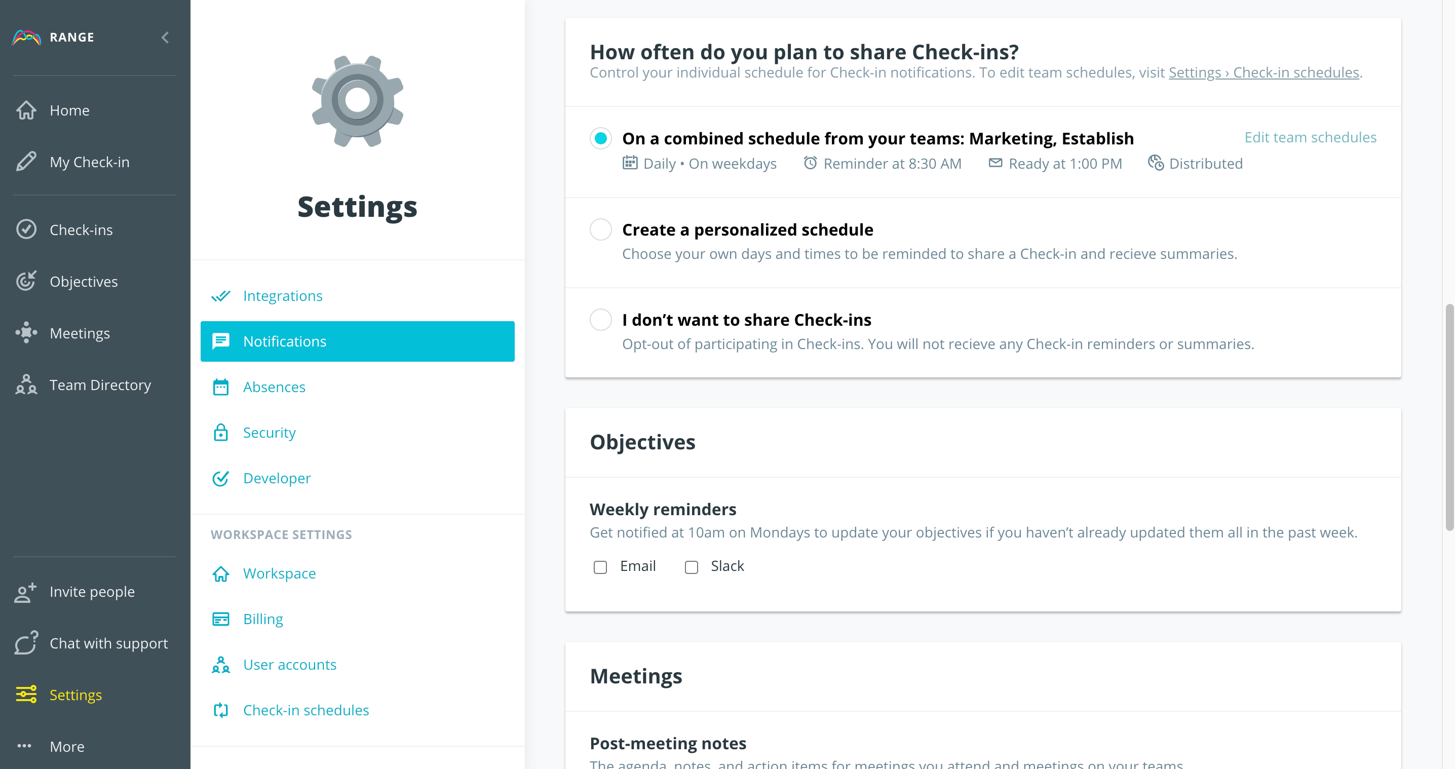 Combined Check-in Schedules in Range