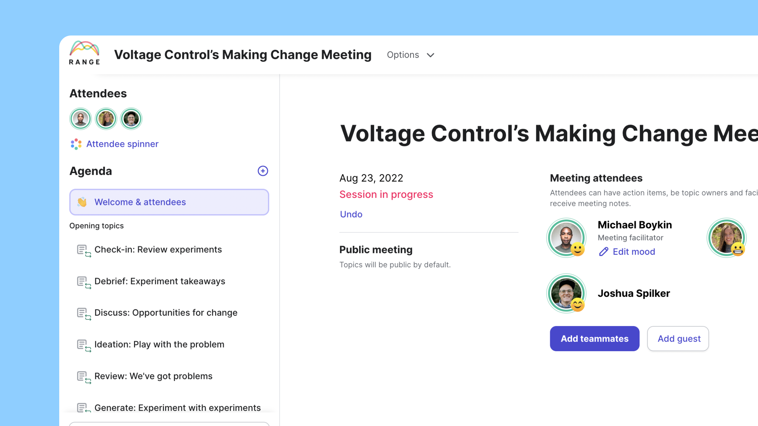 Screenshot of agenda