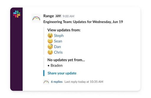 Sharing Check-ins in Range with Range for Slack
