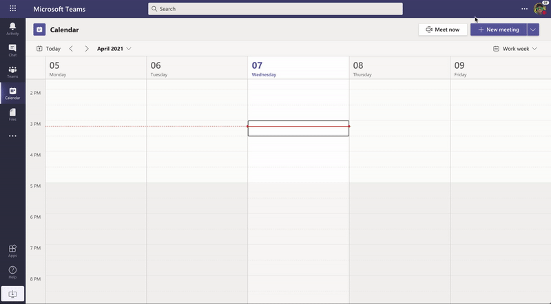 Creating a new meeting in Microsoft Teams