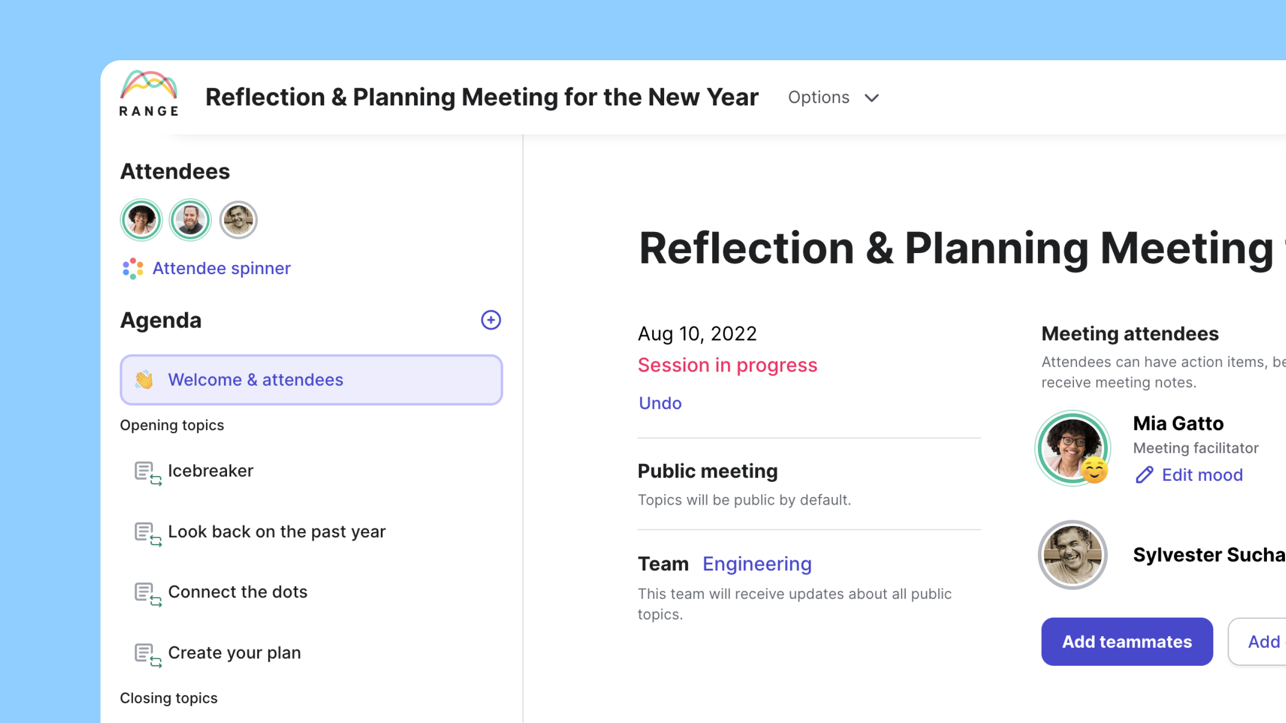 reflection meeting template Range