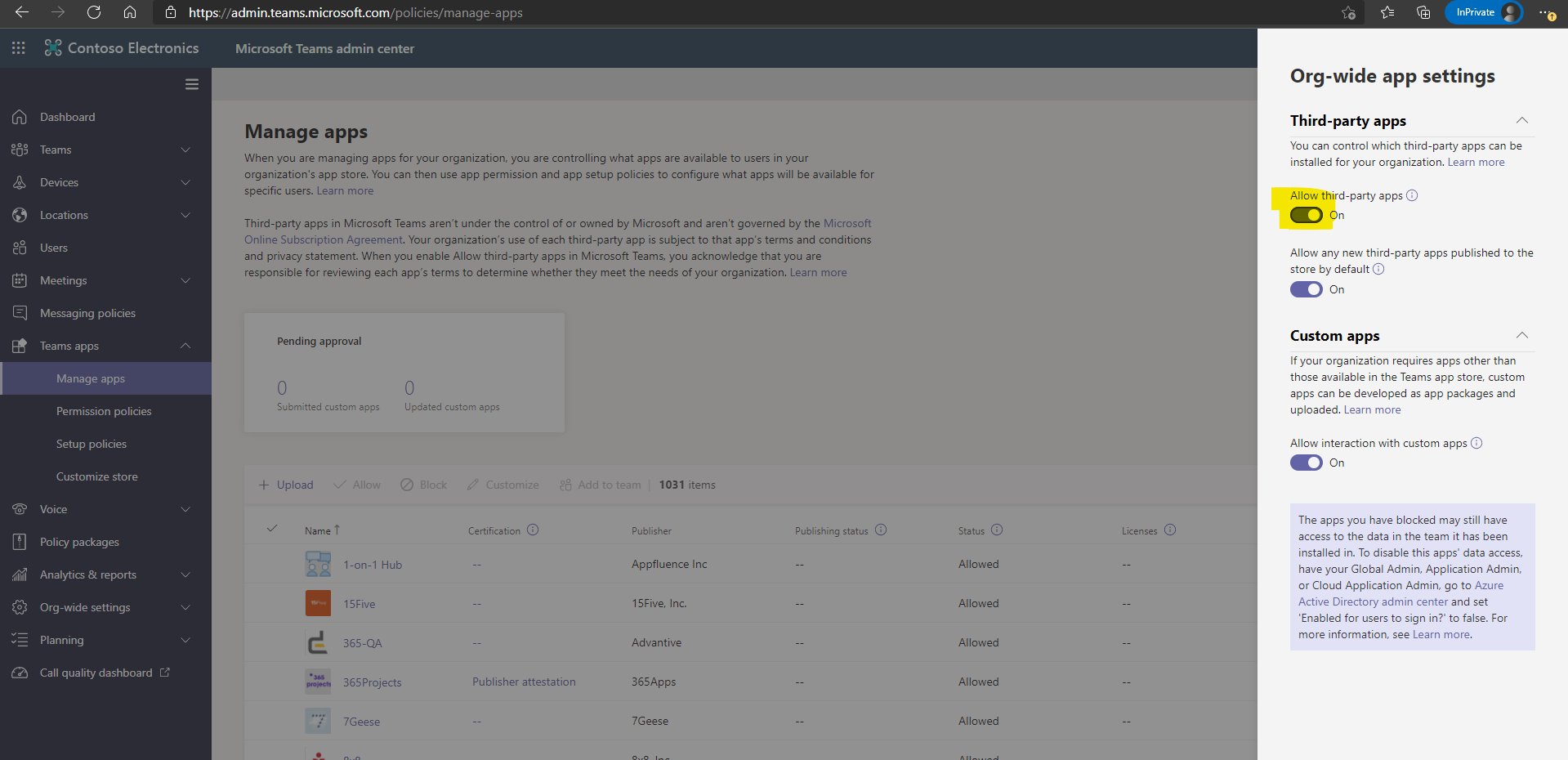 Updating settings to allow third-party apps in Microsoft Teams