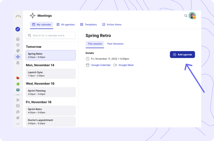 Meetings dashboard in Range