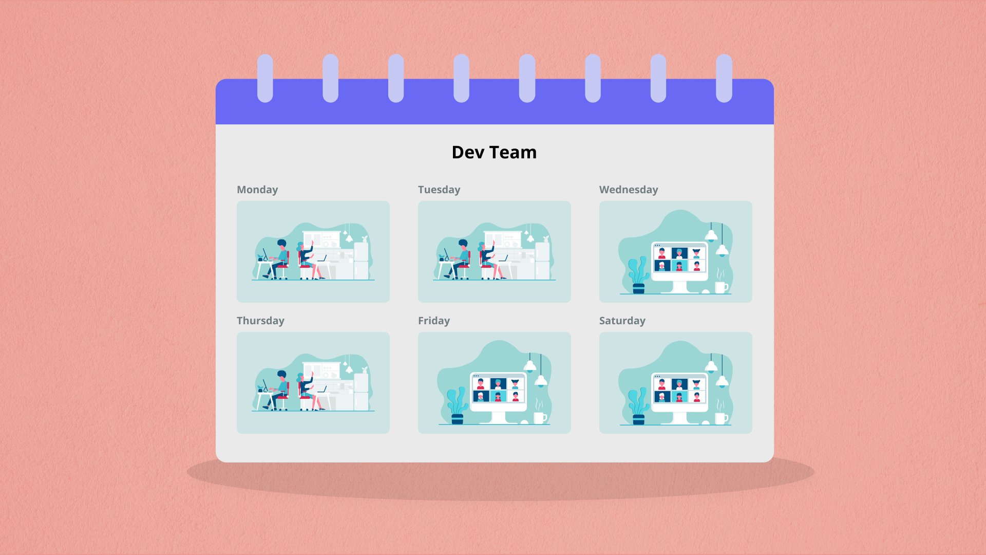 Calendar showing hybrid work office planning