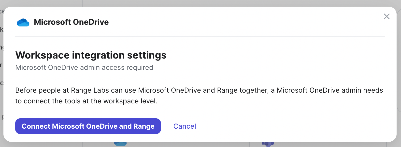 Workspace integration settings in Range