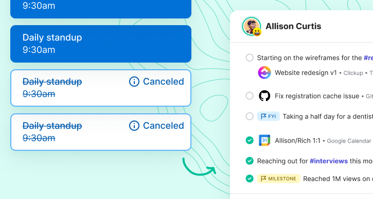 canceled calendar events with a screenshot of a Range Check-in