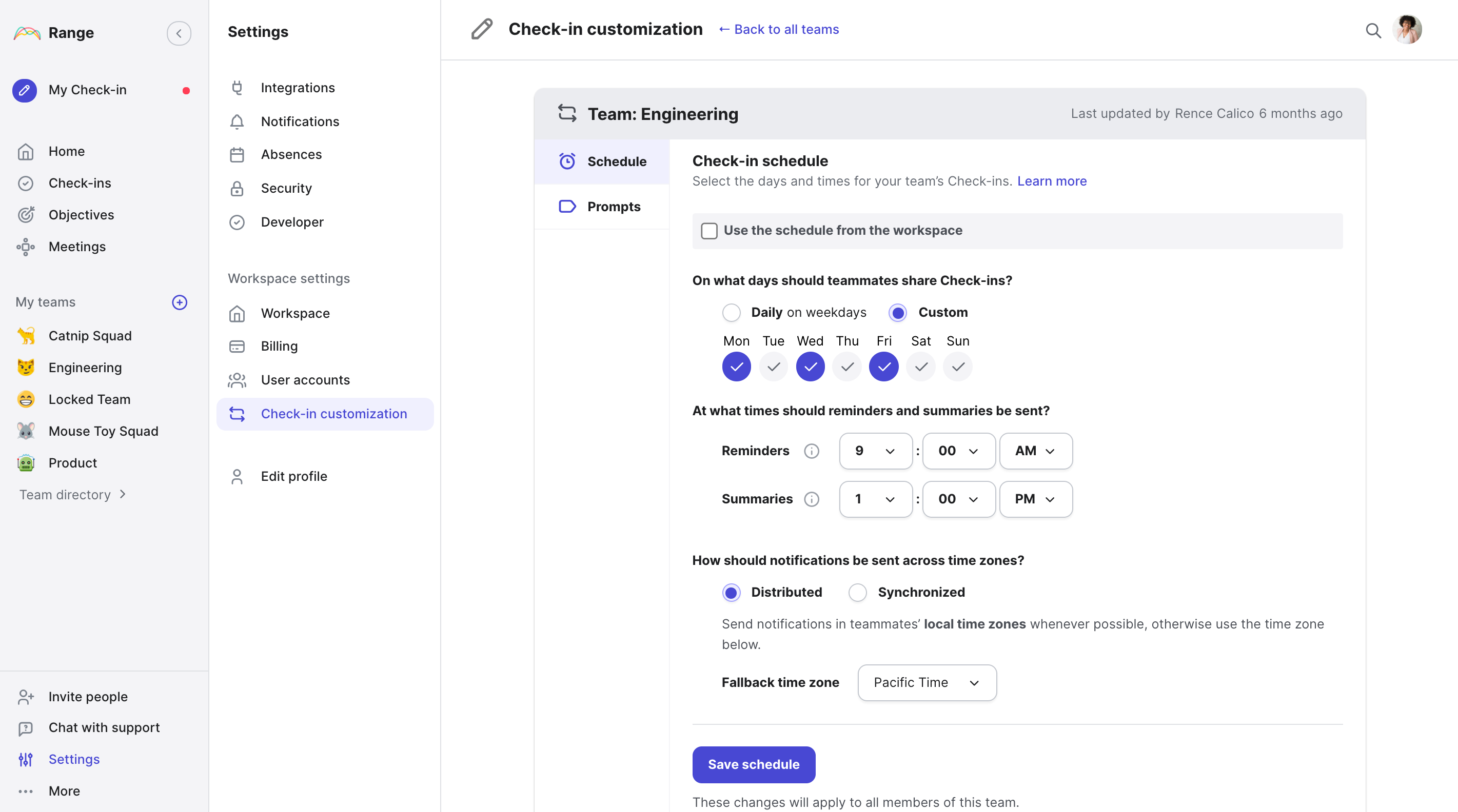 Creating a new Check-in Schedule