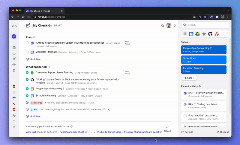 GIF showing how to compose a Check-in