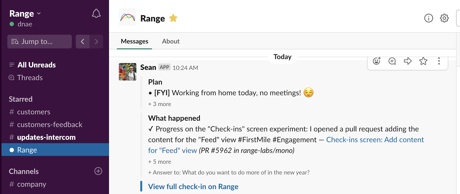 Range Slack integration screenshot