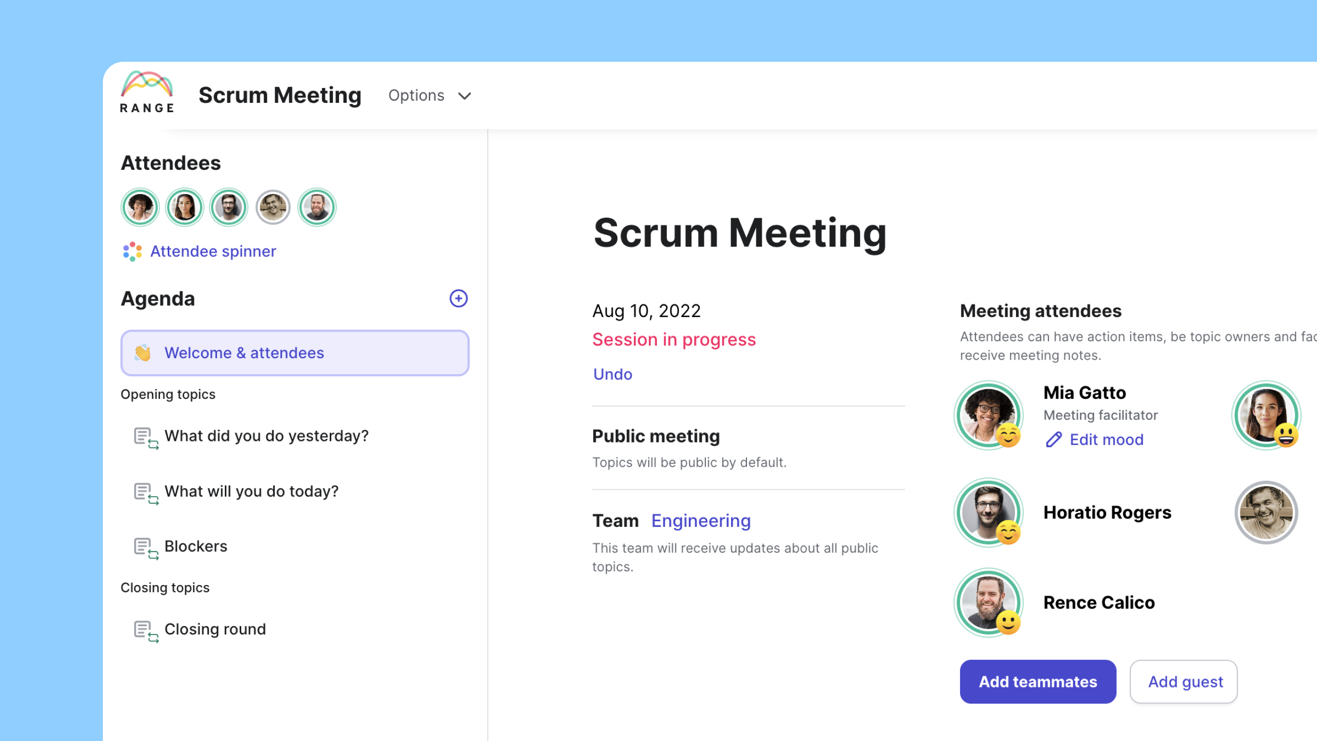 scrum meeting template Range