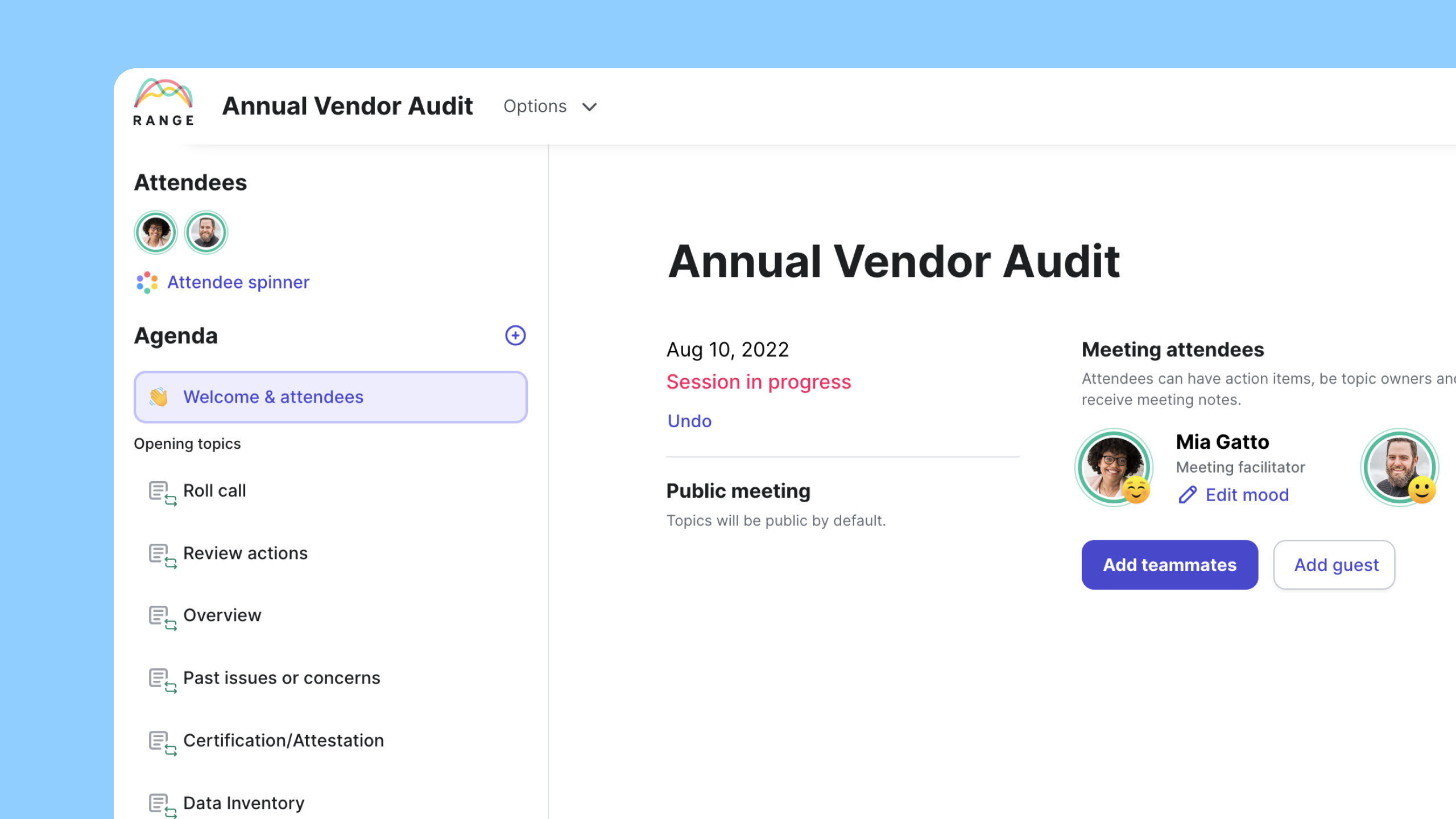 Screenshot of agenda